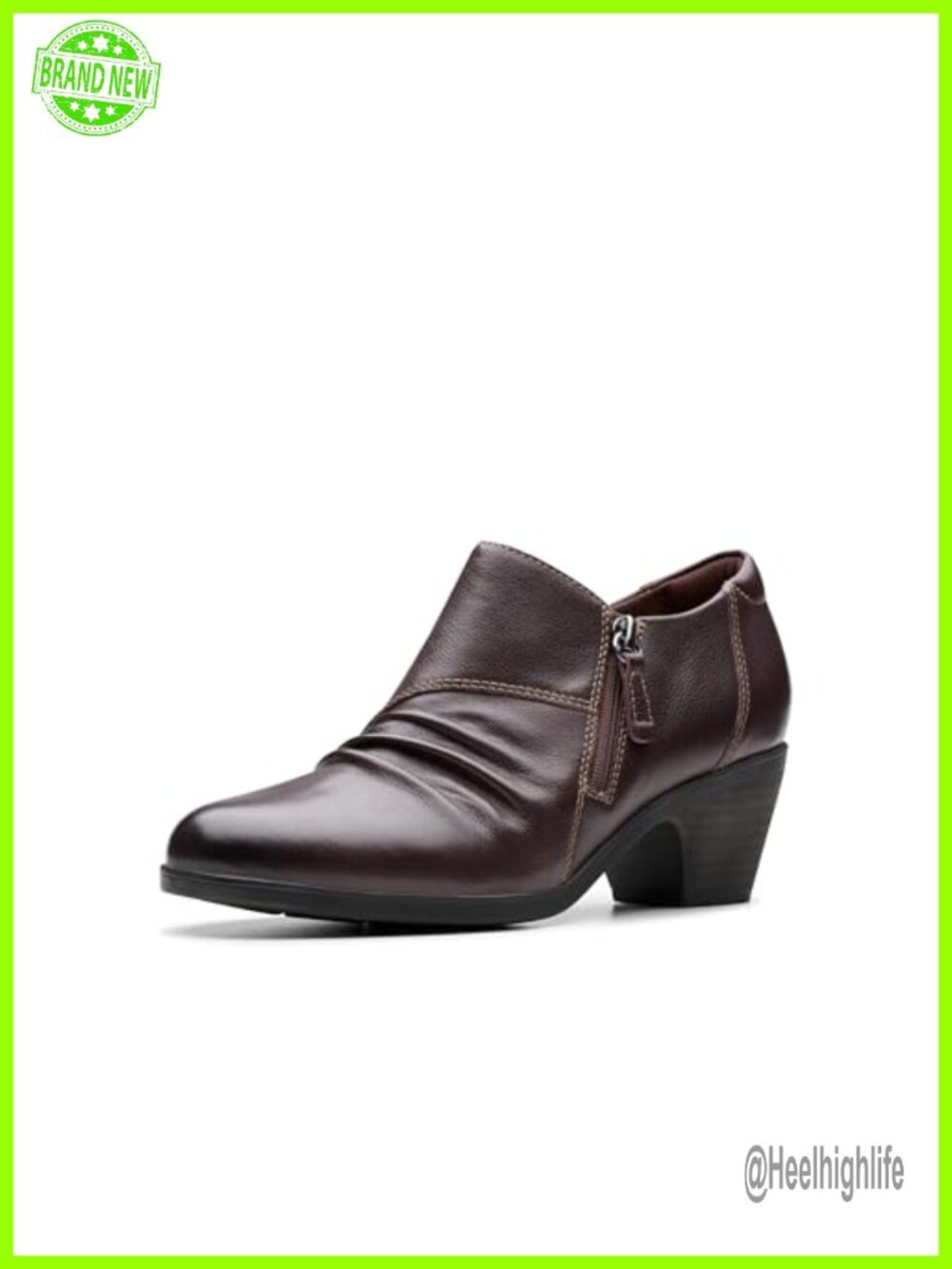 Clarks Women's Leather Ankle Bootie with Side Zipper, Block Heel